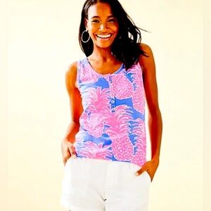 LILY PULITIZER Merrill Tank Top in Blue Haven Little Flamenco Pineapple